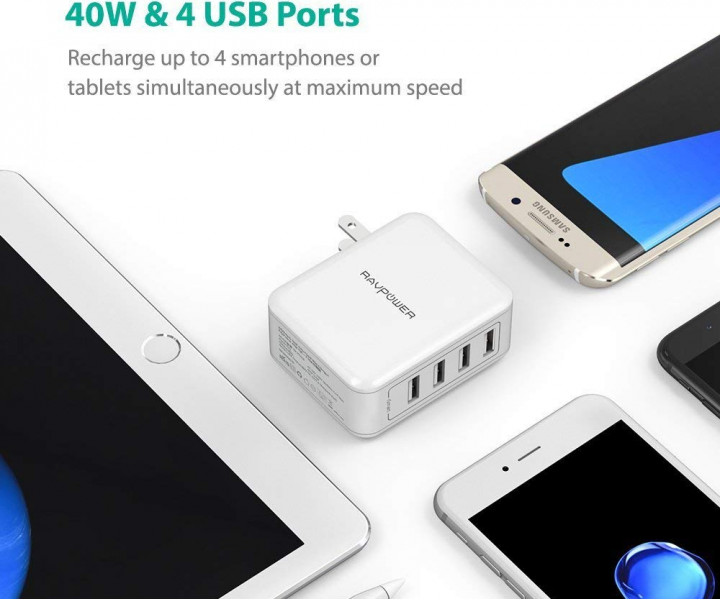 RAVPower USB 40W USB Plug Wall Charger White (RP-PC026WH)
